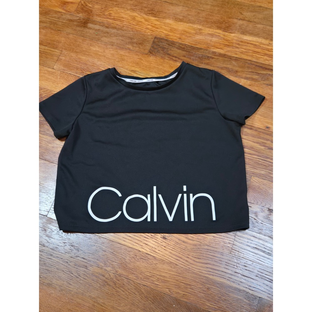 Calvin Klein Performance Black Cropped Athletic T-Shirt Logo Graphic Medium 8/10
